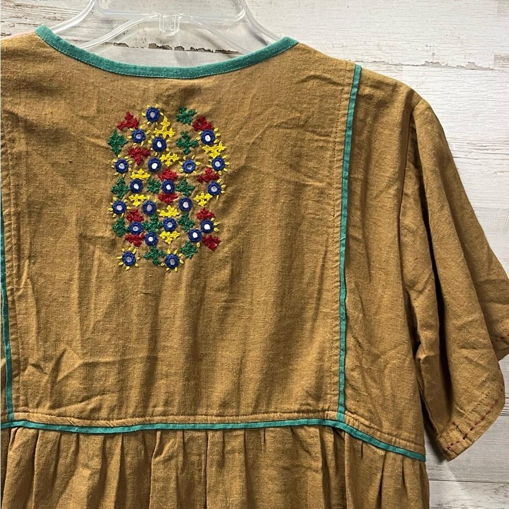 Sacred Threads Tan Floral Embroidered Button Front Blouse - Picture 4 of 6